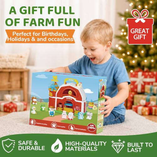PJG Toddler Farm Animal Toys , Big Red Barn Farm Gifts for Boys Girls 1 2 3 | Baby Figures Pretend Playset, Educational Learning Montessori Toys, Birthday Gifts For 1 2 3 4 Year Old Boys and Girls - image 5