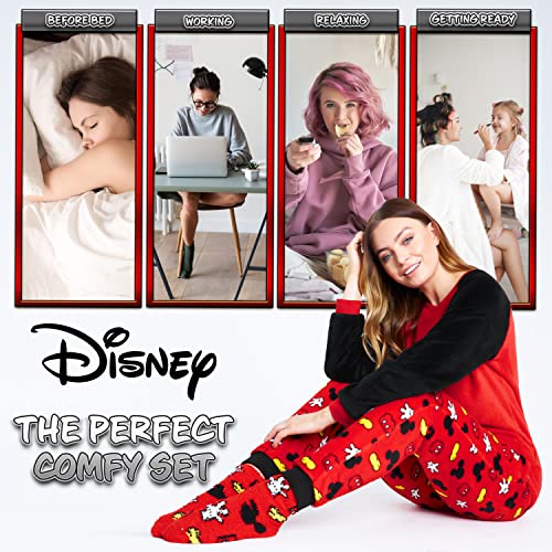 Image of Disney Womens Pyjamas, Fleece Loungewear and Fluffy Socks Stitch Gift Set (Standard, L, Red Mickey)