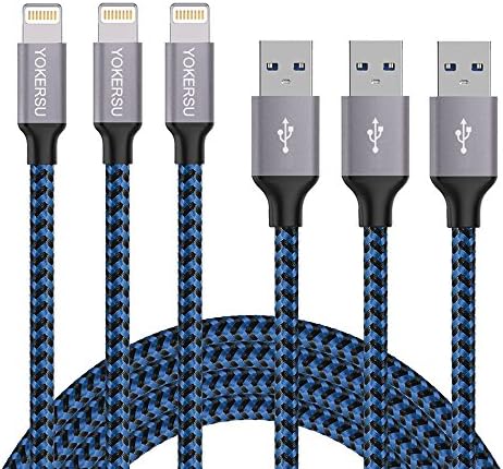 Lightning Cable, YOKERSU 3PACK 6Feet Extra Long Nylon Braided Charging Cable Cord Lightning to USB Cable Charger Compatible with iPhone X/ 8/ 7/ 6s/ 6/ Plus/ 5se/ 5s/ 5c/ 5, iPad, iPod (Blue)