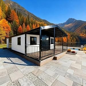 Modular Prefab Tiny Home for Sale 20ft Expandable Container House to Live in for Adults with 2 Bedrooms, 1 Fully Equipped Kitchen & Bathroom, Prefabricated Foldable House for Backyard Off-Grid Living