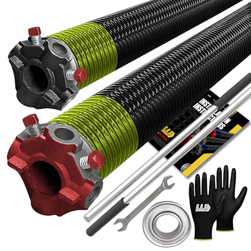Garage Doors Torsion Springs Replacement 1.75" Pair 207x1.75x30 with Non-Slip Winding Bars, 1" Steel Bearing, Gloves & Wrench Precision E-Coating Heavy Duty 5-Year Warranty Min 30,000 Cycles