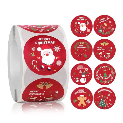 500PCS Christmas Stickers Roll 1.5 in Envelope Seals Round Paper Merry Chirstmas Sticker Large Red