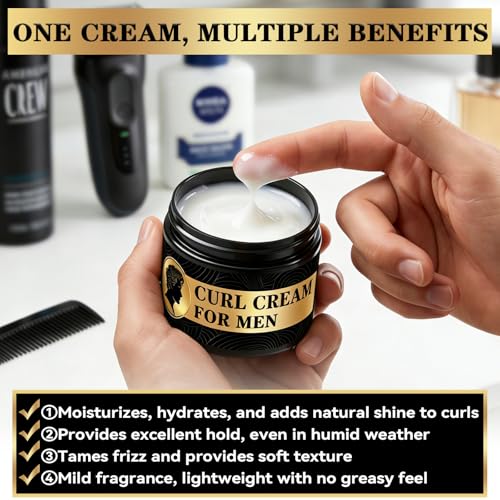 Image of Curling Cream - Curl Cream for Men, Controls Frizz, Defines Curls, Smooths & Hydrates Curly and Wavy Hair, Mens Curly Hair Products with Fresh Scent, 100g /3.53Oz