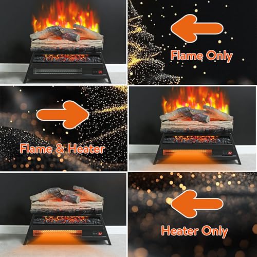 Image of 23 inch Electric Fireplace Log Set, Fireplace Heater w /Adjustable 4 Flame Brightness, Realistic Flame & Log, Remote, Timer, Thermostat, 1500W