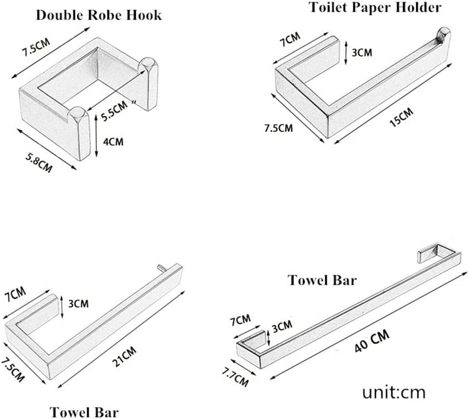 Matte Black 4-Piece Set Bathroom Accessories Wall Mount Toilet Paper Holder Towel Bar Ring Robe Hook Towel Rack