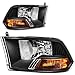 For 09 10 11 12 13 14 15 16 17 18 Dodge Ram 1500 2500 3500 Pickup Dual Cab Headlight Assembly Replacement,Black Housing Headlamp(Not for Quad Models,Pair)