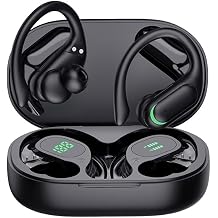 Poounur Wireless Earbuds 80hrs Playtime, Wireless Charging Case Digital Display Sports Ear Buds with Earhook, Deep Bass IP7 Waterproof Over-Ear Earphones
