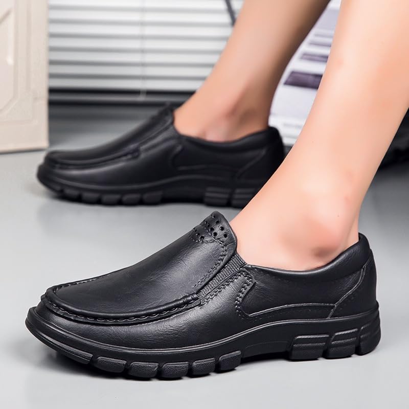 Men's Black Leather Slip-On Shoes Stitching Adhesive Craft Sturdy Non-Slip Sole Soft Upper Contemporary Casual Shoes Stylish Business Shoes 5