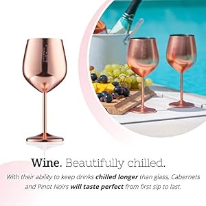 Gusto Nostro Stainless Steel Wine Glass 18 oz Unbreakable Rose Gold Wine Glasses for Travel Camping and Pool Fancy Unique and Cool Portable Metal Wine Glass for Outdoor Picnics Set of 4