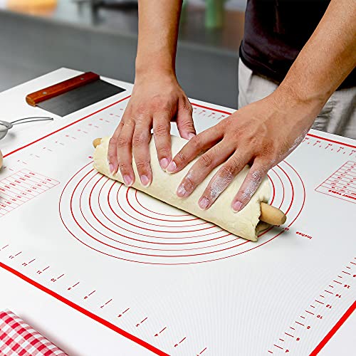 Siliqueen Silicone Pastry Baking Mat With Measurements Extra A Brush And A Dough Scraper - 31.5” X 23.6” Heat Resistant, Bpa Free, Non-Stick Non-Slip Pastry Mat For Rolling Dough - Easy To Clean, Red #TOP5