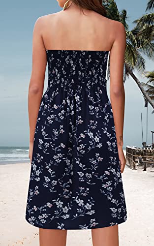 Image of Zyyfly Tube Top Dress Women Summer Beach Coverup Stretch Smocked Strapless Dress