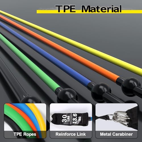 Image of Resistance Bands Set (12pcs), Workout Bands with Handles, Door Anchor, Ankle Straps and Carry Bag, Exercise Bands for Shape Body and Home Workouts