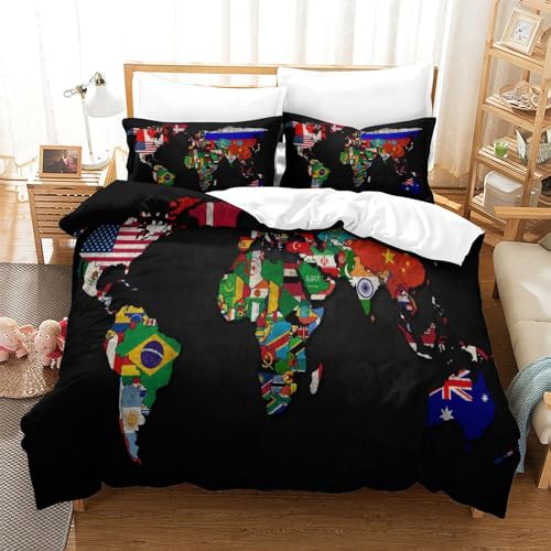 Funda nórdica de mapa del mundo suave y transpirable de microfibra para cama de 200x200 3