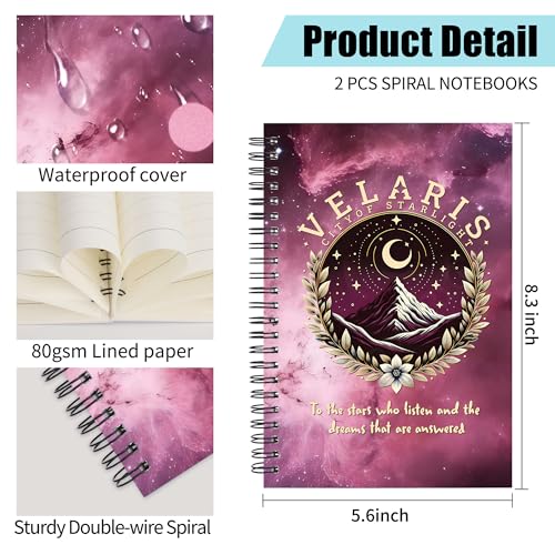 Carnet de notes Velaris Acotar haut de gamme : lot de 2 cahiers roses d'exception