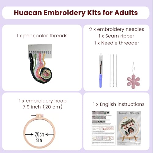 Image of Huacan Embroidery Kits for Adults Beginner DIY Cross Stitch Stamped Christmas Pattern Stitching Fireplace Sewing Kit 1 Piece 7.8 x 7.8 Inch