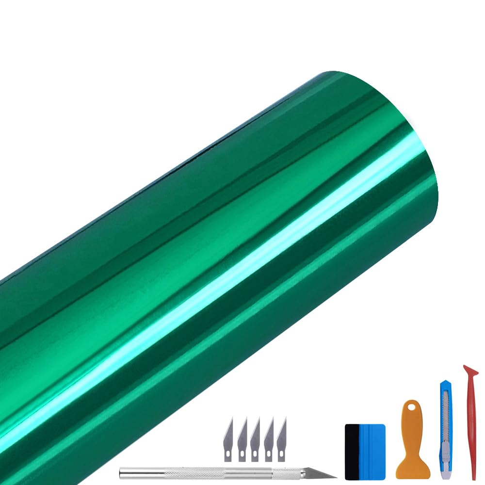 LZLRUN Chrome Mirror Green Car Vinyl Wrap Self Adhesive Film 3ft x 10ft