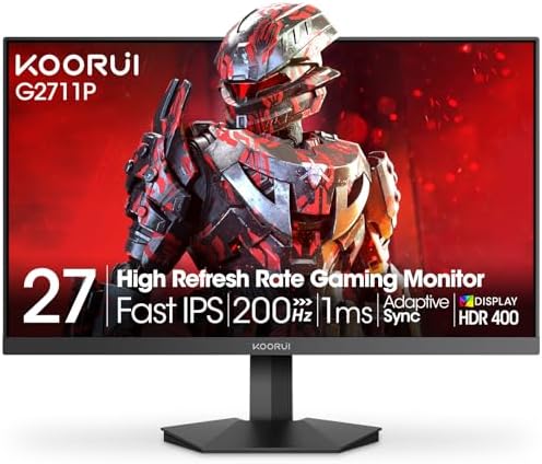 KOORUI 24 Inch Gaming Monitor 144Hz Full HD 1920 x 1080p IPS Ultra-Slim Display with HDMI VGA, Adaptive Sync, 99% SRGB, VESA 100x100mm, Eye Care, Tilt, HDMI 2.0, Black, E2411K