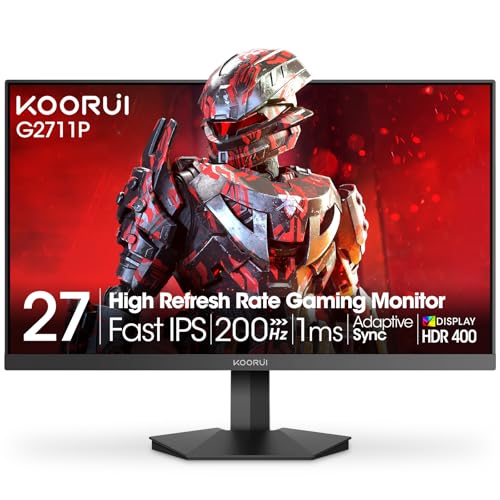 KOORUI 27 inch Full HD 1920 x 1080p PC Gaming Monitor, 165Hz 1ms, DCI-P3 90% Color Gamut, Adaptive-sync, FreeSync Premium, 2 x HDMI, DisplayPort,Black