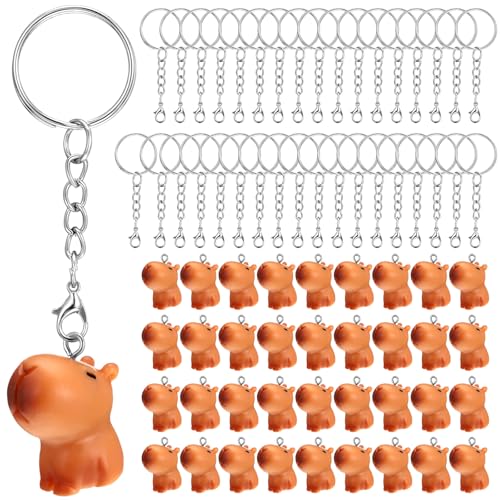 Image of Landical 36 Pcs Mini Capybara Resin Keychain Capybara Party Favor Keychains 3D Animal Pendant Figurine Accessories for Party