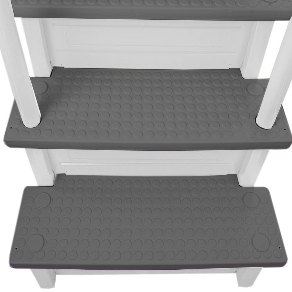 Escalera para piscina blanca con peldaños grises 81 pulg alto miniatura 6