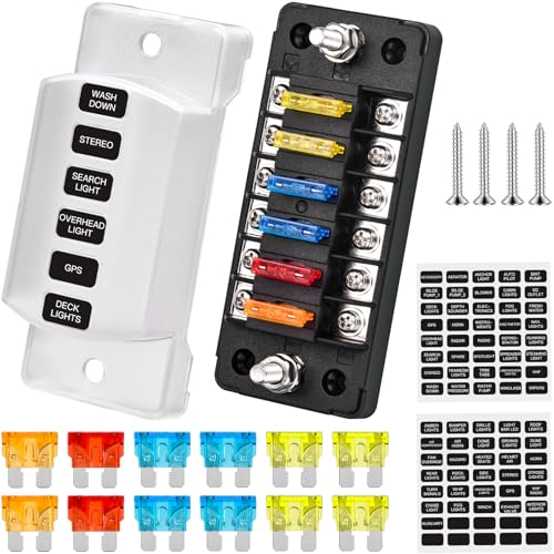 Portafusibili 12V, Porta Fusibili a 6 Vie con Coperchio Protettivo, Scatola Fusibili Auto 12V con fusibili da 12 fusibile a Lama, Per Veicolo Marino Van SUV di Camion Automatico