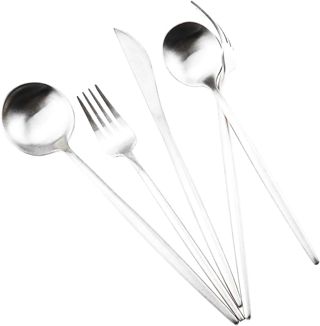 Gugrida Silver Flatware, Royal 20 Piece Luxury Matte Finish 18/10 Stainless Steel Tableware Sets for 4 Including Forks Spoons Knives, Camping Silverware Travel Utensils Set Cutlery (Silver)