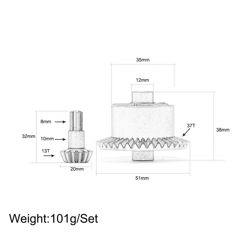 Steel Diff Gear 37T Input Gear 13T Diff Case Set Upgrades Parts for ARRMA 1/10 Arrma Big Rock/Granite/Vorteks/Senton 3S BLX,Kraton/Outcast 4S BLX,1/8 Typhon/Infraction 3S BLX(Green)