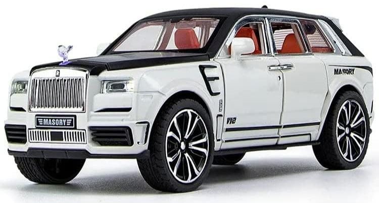 Big Size Rolls-Royce Cullinan Model Car Exclusive Alloy Metal Car Pull Back Die-cast Car Toy car with Openable Doors & Light, Music Toys Car for Kids (1:24 Cullinan Masory - White)