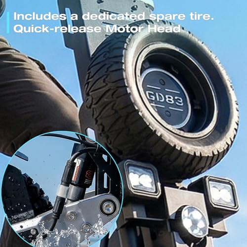 Image of JUNLING GD83 Electric Scooter, 5600W Dual Motor, 46 Mph Top Speed, 48 Miles Max Range, 60V /27AH Battery, Spare Tire & Aluminum Alloy Single Swing Arm, Dual Fast Charging Ports e-Scooter, 11 inch Off-Road
