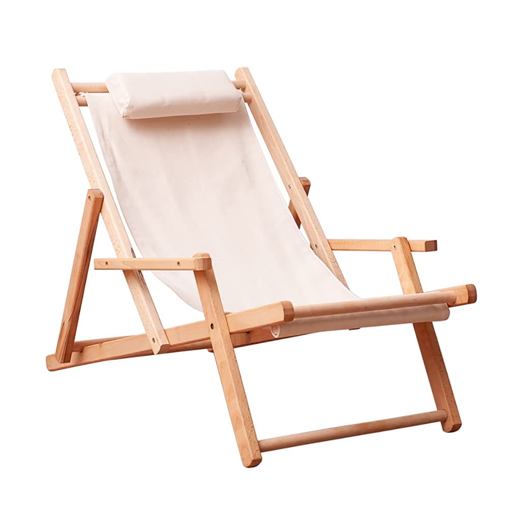Chaise longue en bambou pliable beige avec toile pour jardin et camping