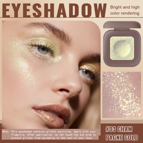 Image of Multichrome Shimmer Eyeshadow, Champagne Gold Green Metallic Eye Shadow with Iridescent Color Shift Finish, Smooth Waterproof Long-Lasting Single Eyeshadow, Sombra de Ojos 03