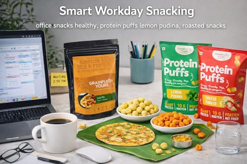 Image of Grainfully Yours Healthy Protein Snack & Breakfast Combo - Protein Puffs Lemon Pudina, Cheesy Tomato & Adai Mix, Plant-Based, High Protein, Roasted Snacks & Traditional Millet Mix, No Preservatives