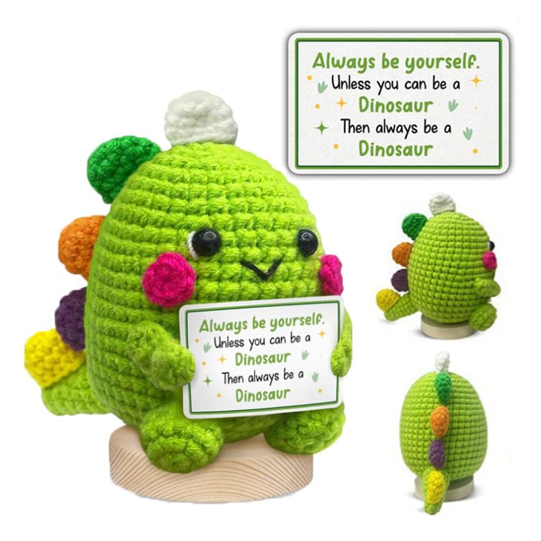 Mini Emotional Support Crochet Dinosaur Figurine | Inspirational & Positive Gifts for Women Men Friends | Always Be Yourself Unless You Can Be A Dinosaur