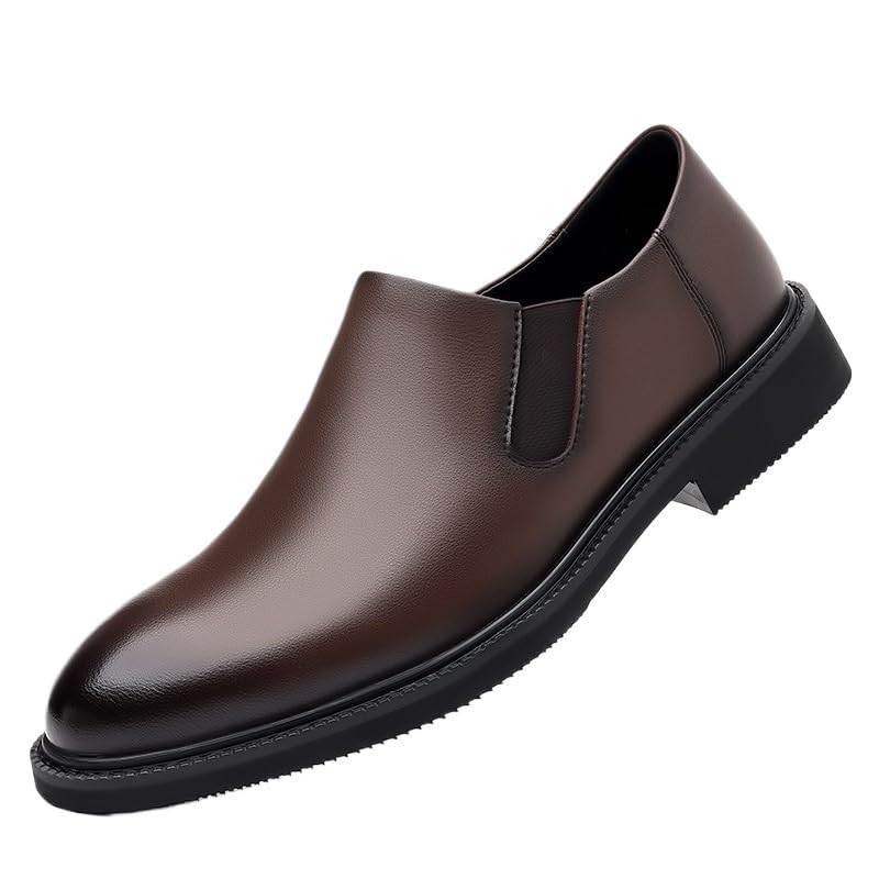 Men's Leather Dress Shoes, Casual Business Loafers, Italian Slip-On Formal Shoes, Dark Brown Social Shoes for Men