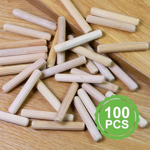 5/16\" x 2\" Wooden Dowel Pins, FoDau770 Fluted Wood Dowel Rods, Natural Beech Wood Dowel Pegs for Crafts, Woodworking, DIY Furniture - 100 Pieces - Thumbnail 2