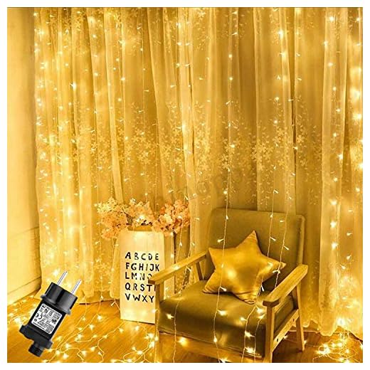 GlobaLink fairy lights gardin utbyggbar, 2m x 3m 300 LED julbelysning inuti ljusridå elektrisk manövrerad IP44 vattentät 8 lägen för rum bröllopsfönster Juldekoration varm vit