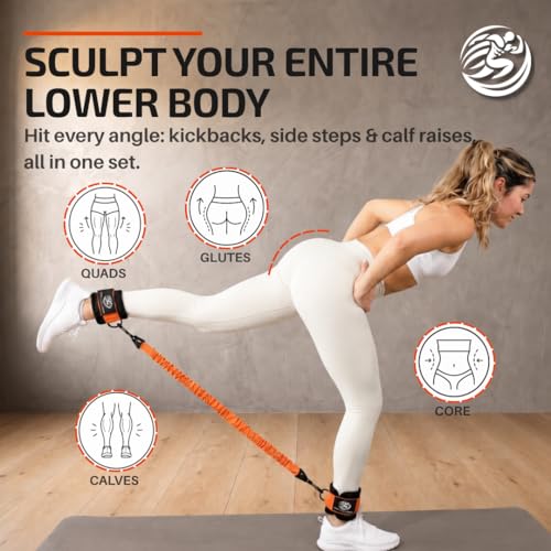Image of Ankle Resistance Bands with Cuffs & Bonus Fabric Resistance Bands for Working Out - Home Workout Set for Legs, Glutes, Yoga, Pilates, Strength Training Women & Men - Includes Bag & Guide