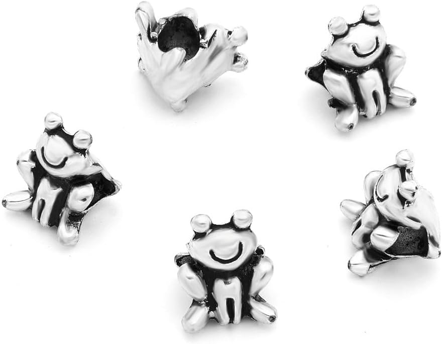 10pcs Cute Frog Symbol of Abundance Bead Beads (4.5mm Hole) Antique Silver