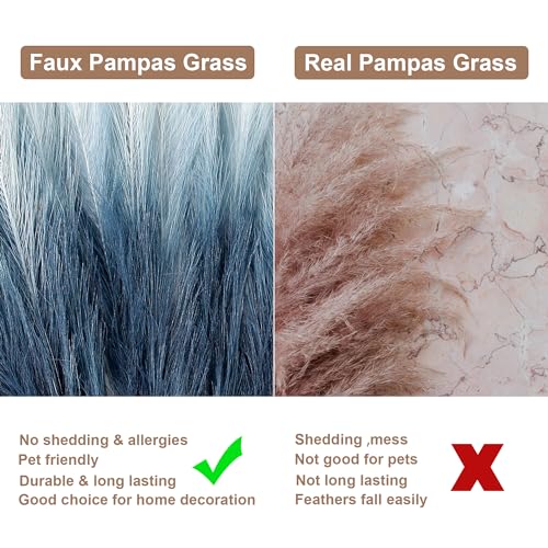 Acfruits ネイビーブルーグラデーションとホワイトフェイクパンパスグラス装飾、21.75インチのポンパスグラスフラワーアレンジメントと花瓶フィラー ボーホーホームウェディングデコレーション用 [4]