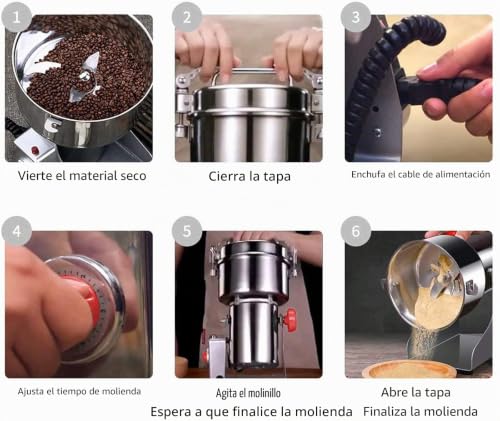 Miniatura 7 de Lejieyin 1000g Molino De Cereales Eléctrico De Acero Inoxidable, Oscilante Molinillo De Alta Velocidad Protección De Sobrecarga, Máquina De Moler Para Hierba Maíz Especias Hogar
