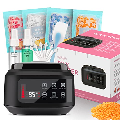 Wachswärmer,Wachs Set,Haarentfernung Ohne Rasieren,Enthaarung,Maschine,Warmwachsgerät, Kommt mit 4 Packungen Wachsbohnen, 2 Flnasche Conditioner, 6 Nasenhaar Stäbchen und einem Silikonrührer Cover