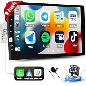 UNITOPSCI 9 Inch Single Din Touch Screen Car Stereo with Apple CarPlay Android Auto Bluetooth Car Radio with Backup Camera, FM/AM Radio Mirror Link USB EQ SWC Mic Audio Receiver