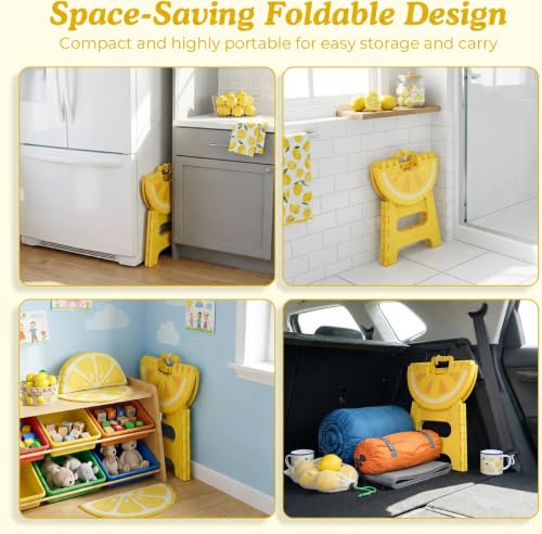 Image of Premium Folding Step Stool for Adults and Kids Non-Slip Folding Stools with Portable Handle, Compact Plastic Foldable Step Stool for Bathroom,Bedroom, Kitchen (Lemon Yellow)