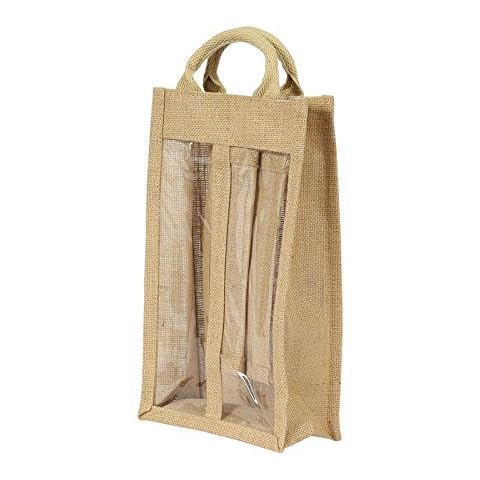 5 X Wine Gift Bag Jute Wine Bottle Bag 2 Window Bottle Carrier Cover