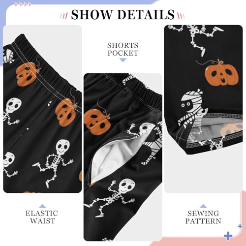 CaTaKu Boys Skull Mummy Pumpkin Halloween Pants for Boys Girls Wide Leg Sweatpants Kids Long Bottoms with Pockets Size 6-14Y2