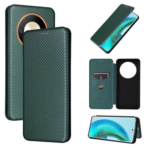 Étui Honor Magic6 Lite : coque intégrale verte en fibre de carbone et simili-cuir