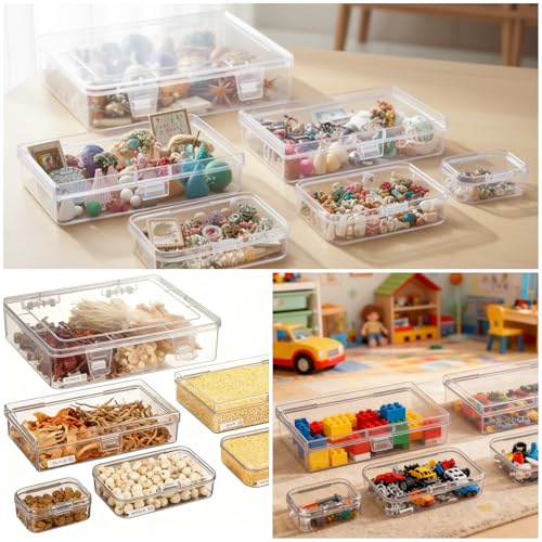 Image of Goodma 28 Pieces Mixed Sizes Rectangular Clear Plastic Storage Box | Empty Mini Containers, Hinged Lids, For Small Items, Craft Projects