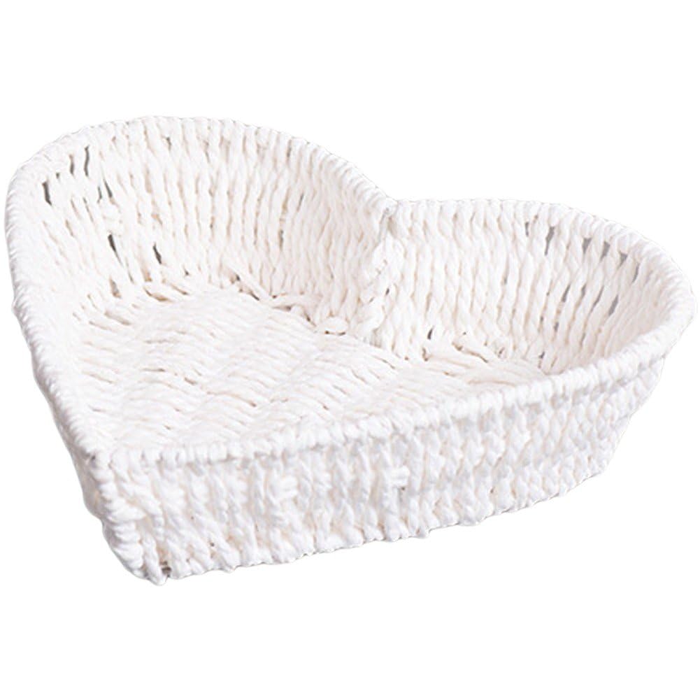 Sanfly White Paper Rope Storage Basket, Vegetable Basket Woven Heart Shape Fruit Plate Wicker Serving Basket Small Woven Basket For Cupboards