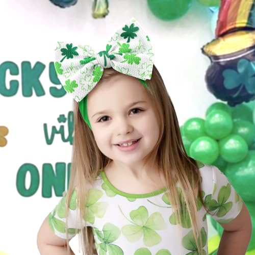 6” Large St Patricks Baby Bows Shamrock Clover Headbands Hairband Green Nylon Bows for Newborn Girls Infants Toddlers St Patricks Day Hair Accessories3