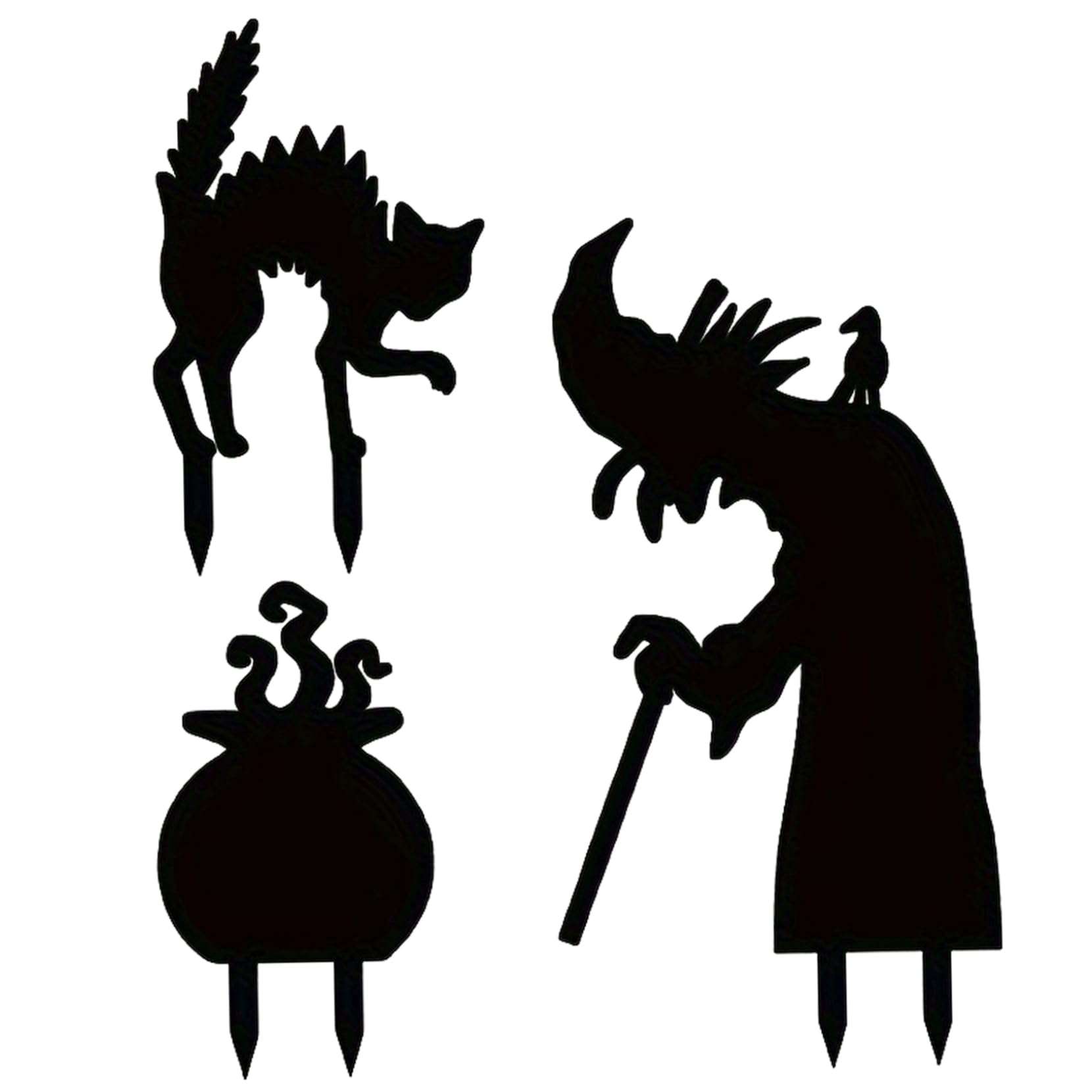 Décoration sorcière Halloween extérieure : lot de 3 piquets robustes en fer